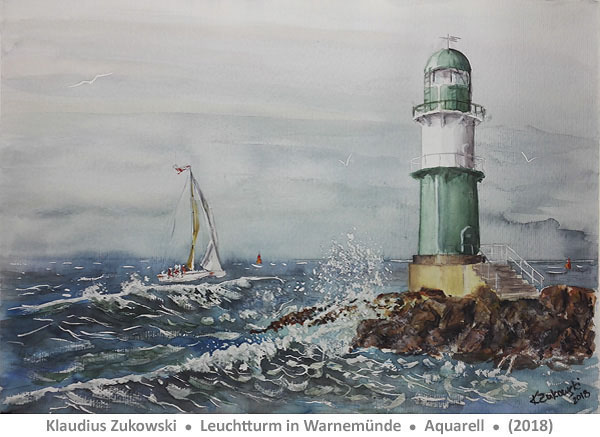 Leuchtturm in Warnemünde (Aquarell) von Klaudius Zukowski - Lust auf Kunst - Malen  lernen - Bad Driburg - Dringenberg