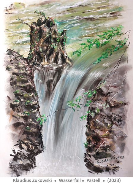 Wasserfall (Pastell) von Klaudius Zukowski - Lust auf Kunst - Malen lernen - Bad Driburg - Dringenberg