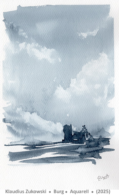 Burg - (Aquarell) von Klaudius Zukowski - Lust auf Kunst - Malen lernen - Bad Driburg - Dringenberg, Malen um die Burg, Burg, Aquarell