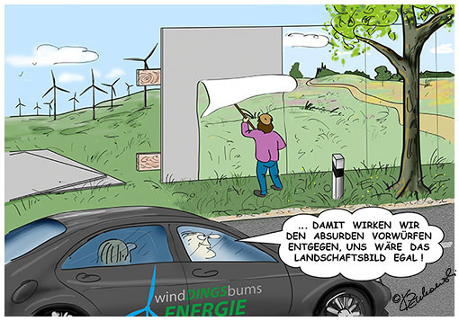 Landschaftsbild - Cartoon von Klaudius Zukowski zum Thema Windenergie - Lust auf Kunst - Bad Driburg - Dringenberg