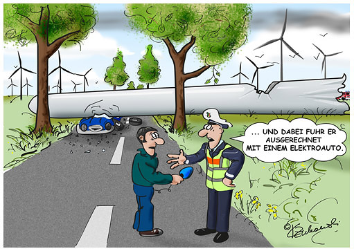 Unfall - Cartoon von Klaudius Zukowski zum Thema Windenergie - Lust auf Kunst - Bad Driburg - Dringenberg