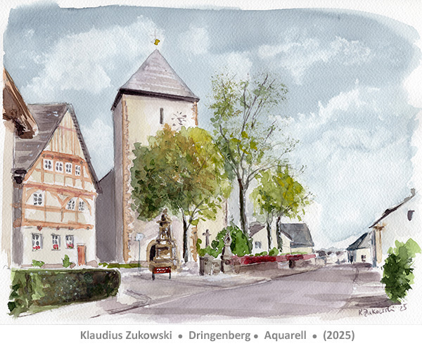 Bad Driburg Dringenberg, Kirche, Historischen Rathaus Dringenberg - (Aquarell) von Klaudius Zukowski - Lust auf Kunst - Malen lernen - Bad Driburg - Dringenberg