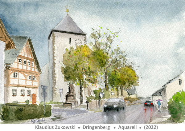 Bad Driburg Dringenberg, Kirche, Historischen Rathaus Dringenberg - (Aquarell) von Klaudius Zukowski - Lust auf Kunst - Malen lernen - Bad Driburg - Dringenberg