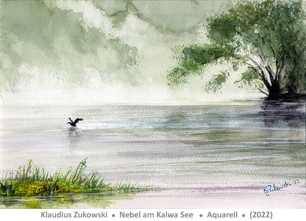 Nebel am Kalwa See (Aquarell) von Klaudius Zukowski - Lust auf Kunst - Malen lernen - Bad Driburg - Dringenberg